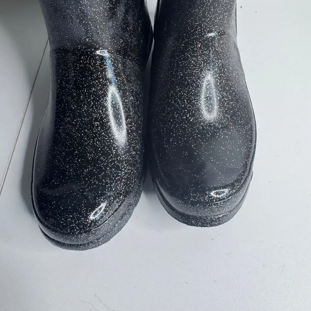Hunter Big Kids Original Giant Glitter Girls 1 Rain Boots, Black